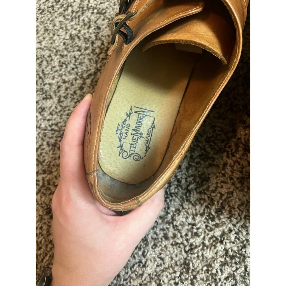 Steve Madden CHARLES Tan Leather Double Monk Strap Brogue Shoes Mens 13 D